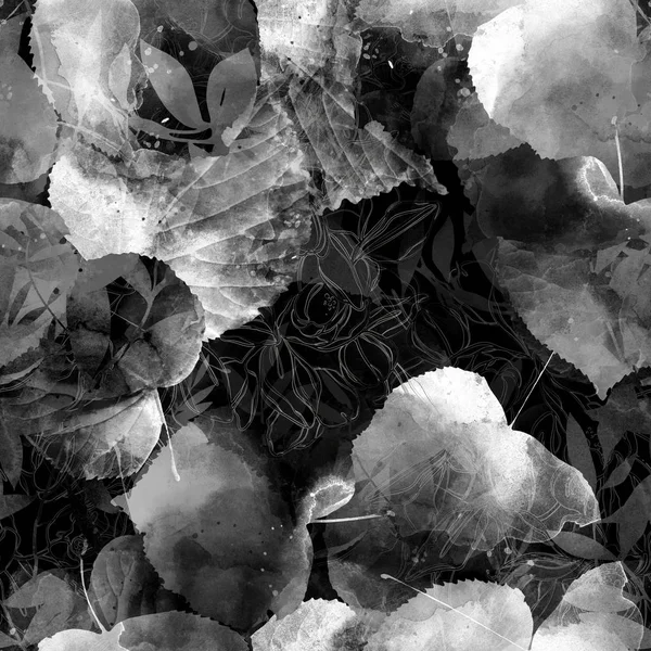 Photo Numérique Dessinée Main Avec Des Empreintes Noires Blanches Feuilles — Photo