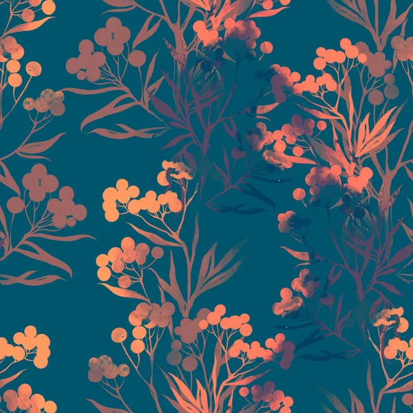 Digital Hand Drawn Mix Repeat Seamless Pattern Imprints Autumn Plants — Free Stock Photo