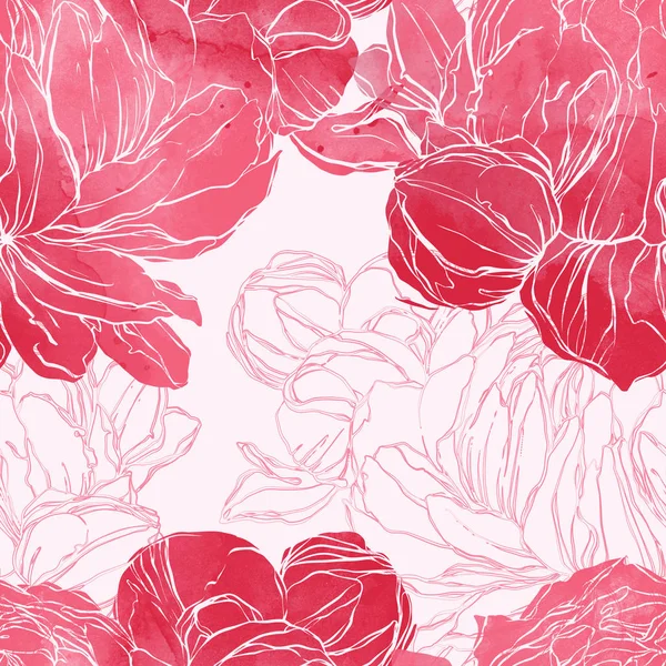 Mix Repeat Seamless Decorative Pattern Imprints Peonies Petals Digital Hand — Free Stock Photo