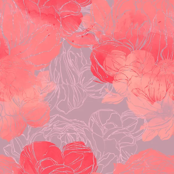 Mischen Sie Nahtlose Dekorative Muster Mit Abdrücken Von Pfingstrosen Blütenblättern — Stockfoto