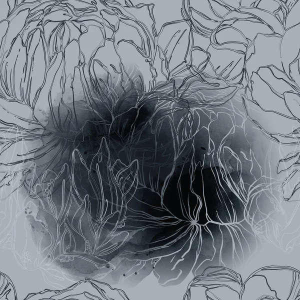 Цифрова Ручна Намальована Суміш Повторює Безшовний Візерунок Відбитками Пелюсток Квітів — стокове фото
