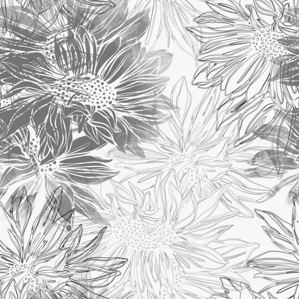 Мікс Повторюваний Безшовний Візерунок Відбитками Лініями Абстрактних Квітів Цифровий Малюнок — стокове фото