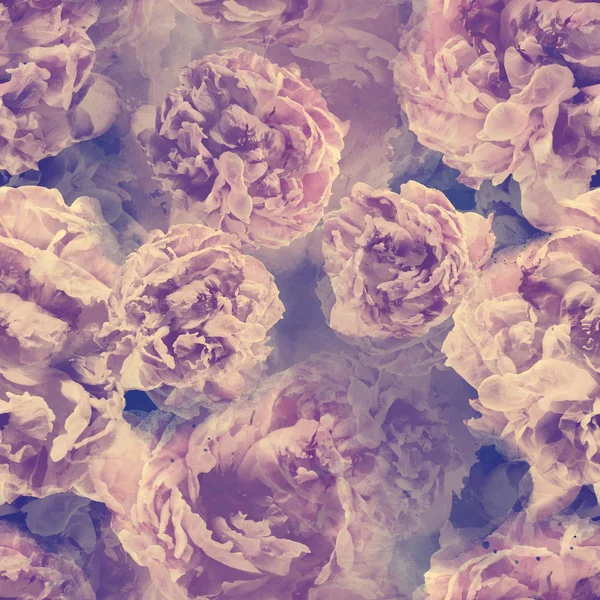 photo and watercolour vintage seamless pattern with peonies flowers, digital mixed media artwork