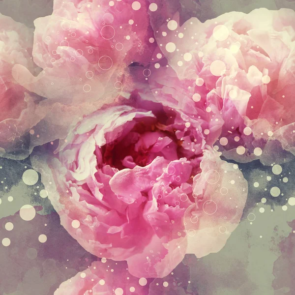 Photo Watercolor Seamless Pattern Pink Peonies Flowers Digital Mixed Media — Stock Photo, Image