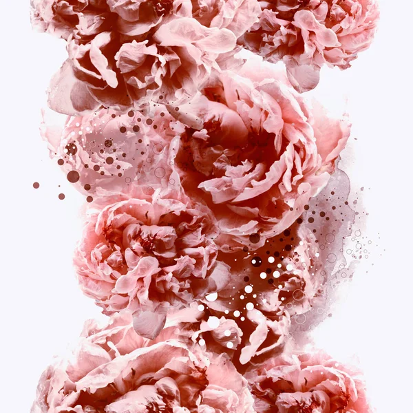 photo and watercolour vintage seamless pattern with peonies flowers, digital mixed media artwork