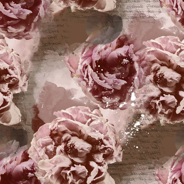 Bezszwowe Notatnik Wzór Utraconej Miłości Listów Liści Kwiatów Kompozycja Mieszana — Zdjęcie stockowe