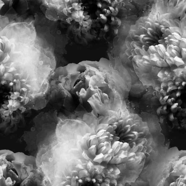 Foto Acquerello Modello Senza Soluzione Continuità Con Crisantemi Peonie Opere — Foto Stock