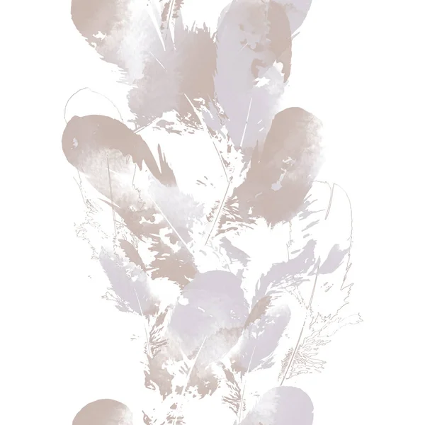 seamless pattern of watercolor feathers imprints