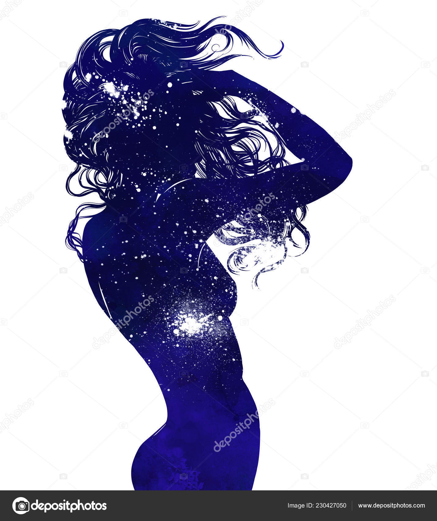 Dance Alone Universe Young Naked Girl Long Hair Dancing Stars Stock Photo C Chevnenko