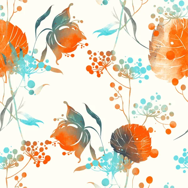 Imprints Örter Blommor Och Blad Abstrakt Akvarell Och Digital Bild — Stockfoto