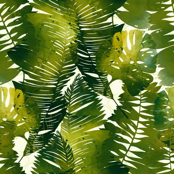 Imprints Abstract Tropical Leaves Mix Repetir Patrón Sin Costuras Cuadro — Foto de Stock