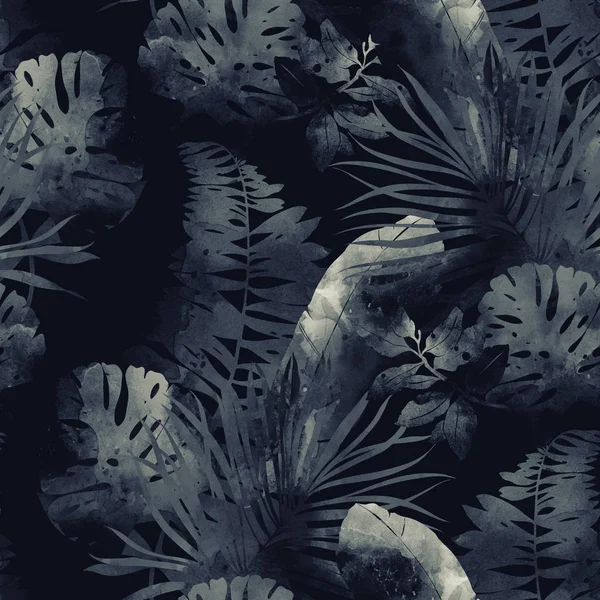 Импринты Абстрактных Тропических Листьев Повторяют Бесшовный Рисунок Цифровая Фотография Акварелью — Бесплатное стоковое фото