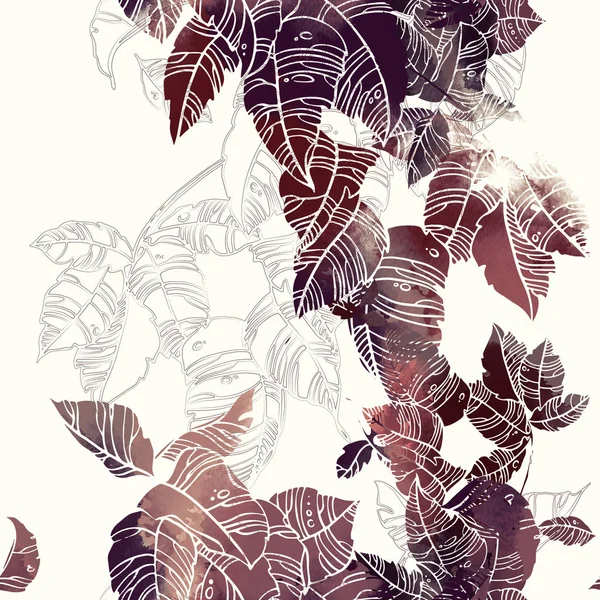 Цифровой Ручной Рисунок Повторяет Бесшовный Рисунок Акварельными Отпечатками Листьев — стоковое фото