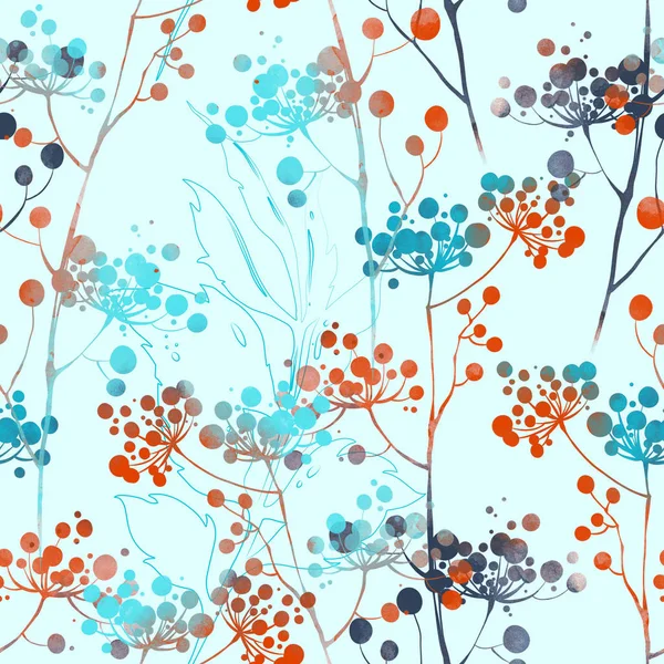 Otisky Byliny Květiny Listy Abstraktní Akvarel Digitální Obraz Ručně Tažené — Stock fotografie