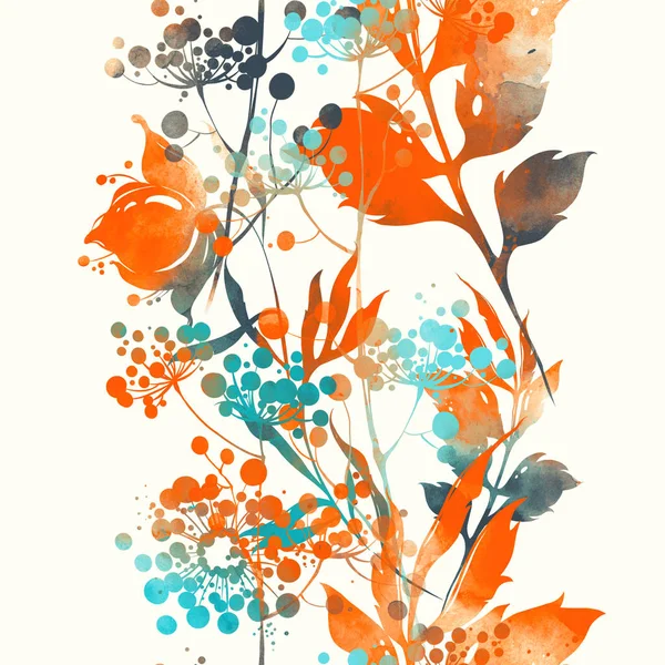 Stempelt Kruiden Bloemen Bladeren Abstract Aquarel Digitaal Beeld Hand Getekend — Stockfoto