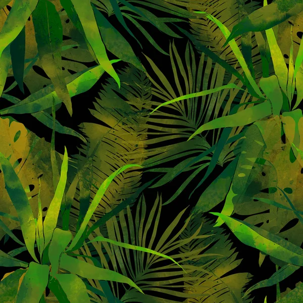 Imprints Abstract Tropical Leaves Mix Repeat Seamless Pattern Digital Hand — Stock Photo, Image