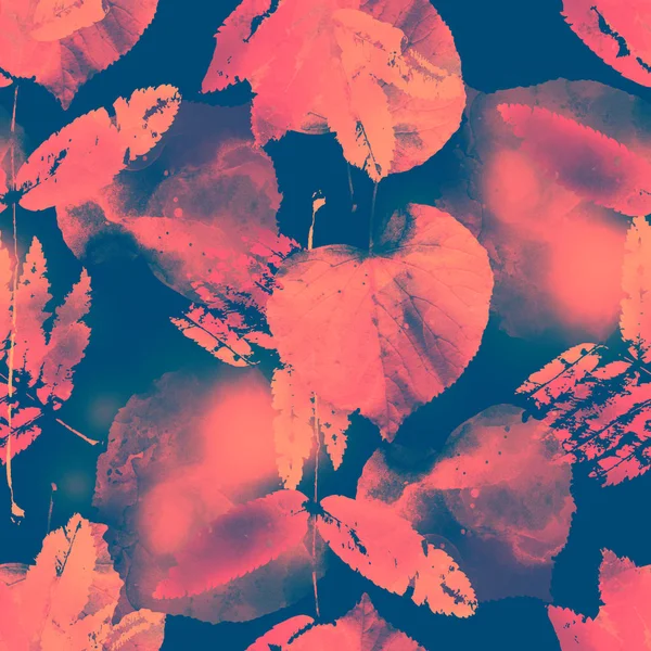 Wiederholung Nahtloser Muster Mit Aquarellabdrücken Von Abgefallenen Blättern Der Eberesche — Stockfoto