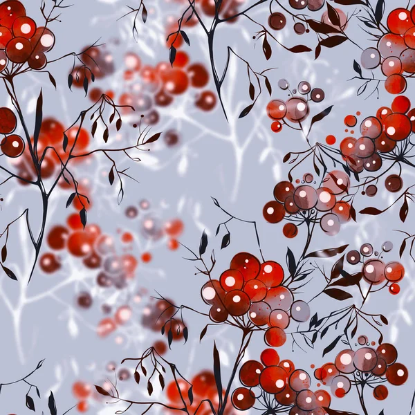 딸기와 추상적인 무늬를 인쇄물 디지털 손으로 그려진된 — 스톡 사진