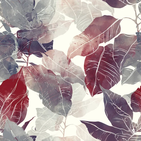 ミックス出版社抽象的なポインセチアのシームレスなパターンの葉 水彩テクスチャとデジタル手描き下ろし画像を繰り返す  — 無料ストックフォト