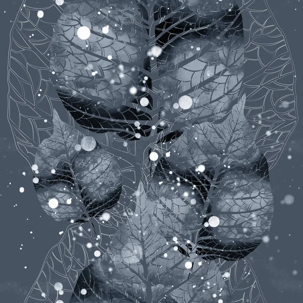 静脈ミックス出版社抽象的な柔らかい葉を繰り返します デジタル手描き下ろし絵水彩テクスチャのシームレスなパターン — ストック写真