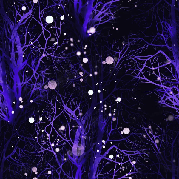 Mischung Aus Wiederholtem Nahtlosem Muster Mit Abdrücken Mystischer Bäume Japanischen — Stockfoto