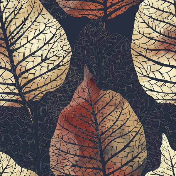 Prägt Abstrakte Zarte Blätter Mit Adern Mix Wiederholen Nahtlose Muster — Stockfoto