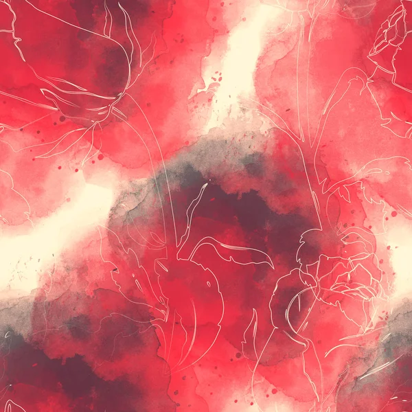 Acquerello Rosso Rose Senza Soluzione Continuità Sfondo — Foto Stock