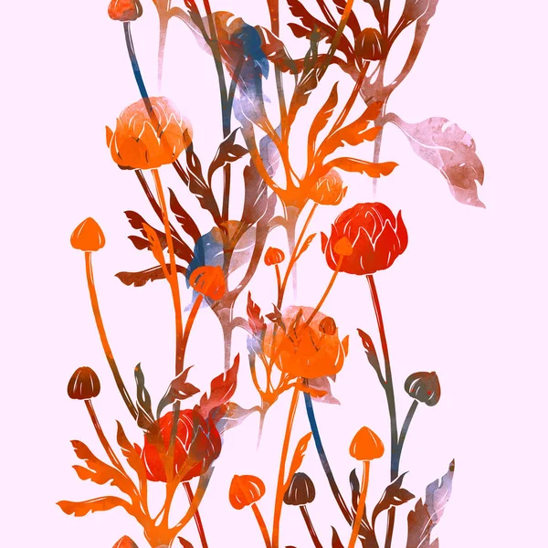 Digital Hand Drawn Pattern Wildflowers — Stock Photo, Image