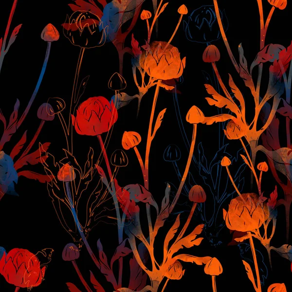 Padrão Desenhado Mão Digital Com Flores Silvestres — Fotografia de Stock