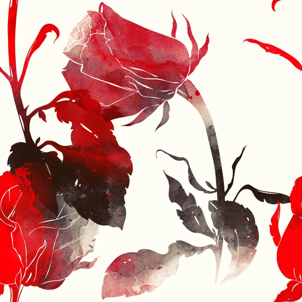 红色水彩玫瑰无缝的背景 — 图库照片