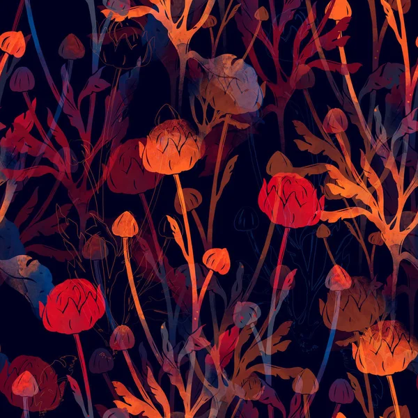 Patrón Dibujado Mano Digital Con Flores Silvestres — Foto de stock gratuita