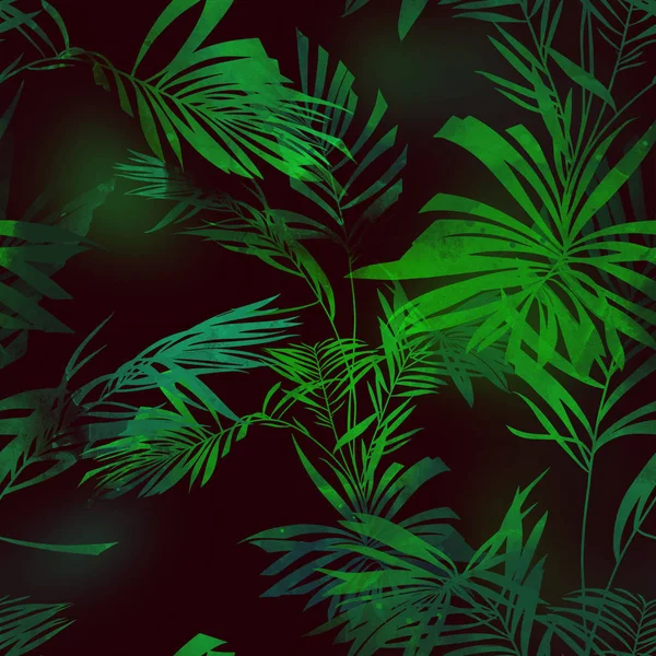 Imprints Palm Leaves Mix Repeat Seamless Pattern Digital Hand Drawn — Stock Photo, Image
