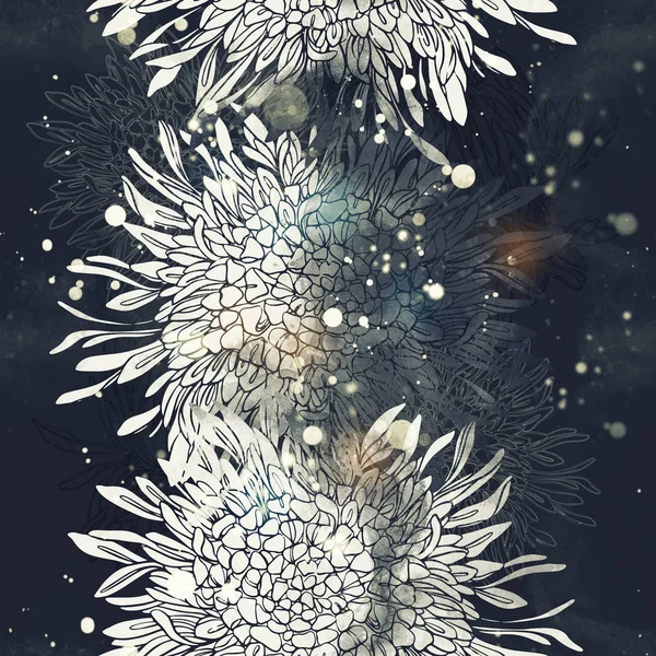 Abdrücke Japanischer Chrysanthemenmischung Wiederholen Nahtlose Muster Digitales Handgezeichnetes Bild Mit — Stockfoto