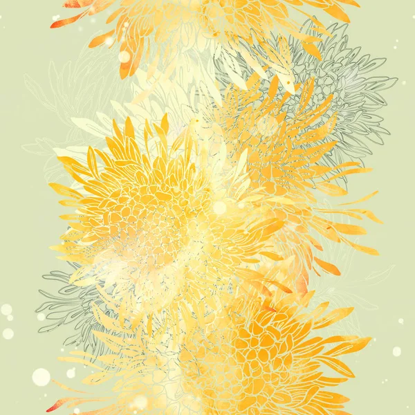 Odciska Chryzantema Japoński Mix Powtórzyć Wzór Cyfrowych Ręcznie Rysowane Obraz — Zdjęcie stockowe