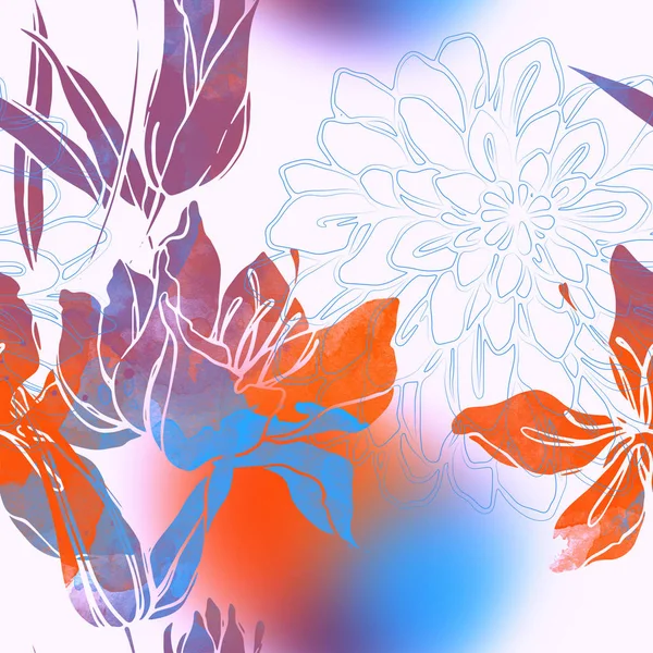 인쇄물 패턴을 디지털 손으로 그려진된 수채화 텍스처 — 스톡 사진