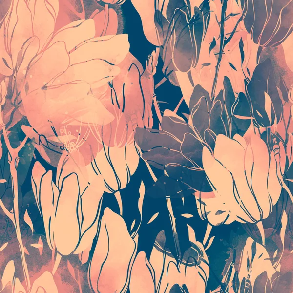 Импринты Freesia Цветы Смесь Повторяют Бесшовный Узор Цифровой Ручной Рисунок — стоковое фото