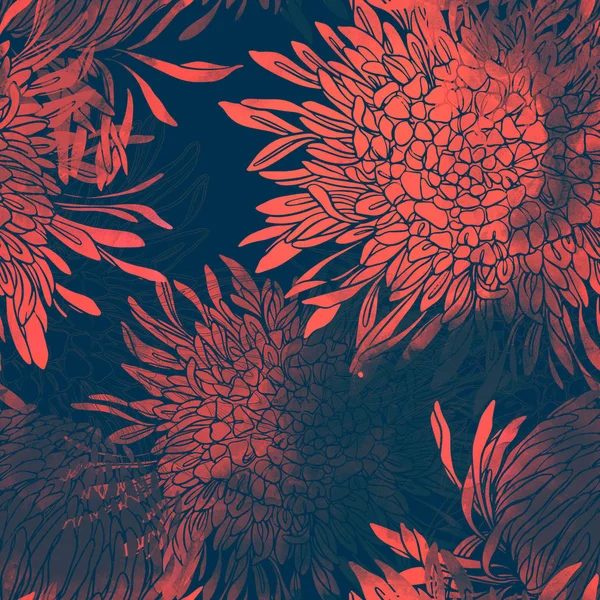 Imprints Japanese Chrysanthemum Mix Repeated Seamless Pattern Gambar Digital Tangan — Foto Stok Gratis