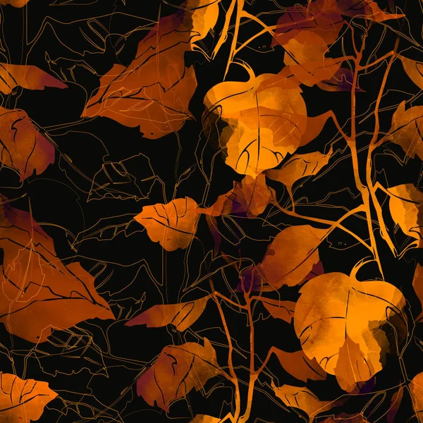 Yaprakları Karışımı Tekrar Seamless Modeli Izlerini Dijital Suluboya Doku Ile — Stok fotoğraf