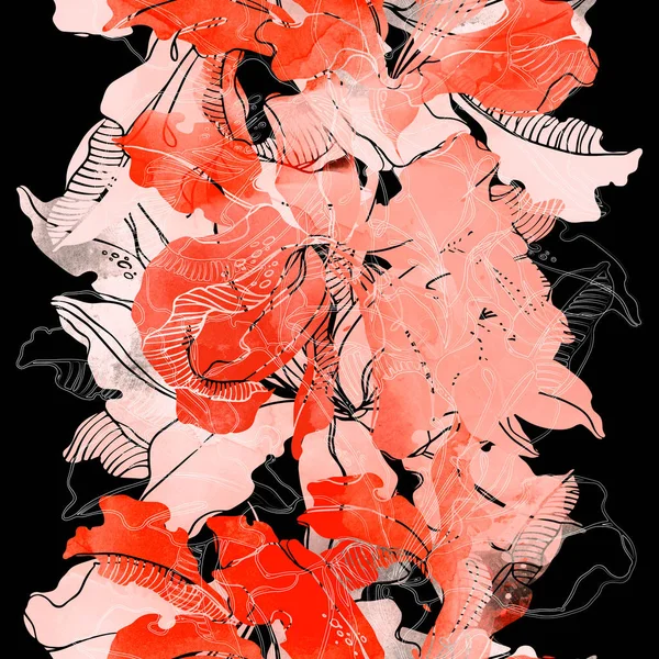 Bezszwowy Wzór Nadruku Kwiatów Cyfrowa Tekstura Akwarelowa — Zdjęcie stockowe