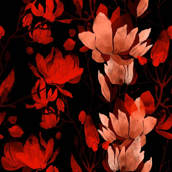 Nahtlose Muster Von Abdrücken Blumen Digitale Aquarell Textur — Stockfoto