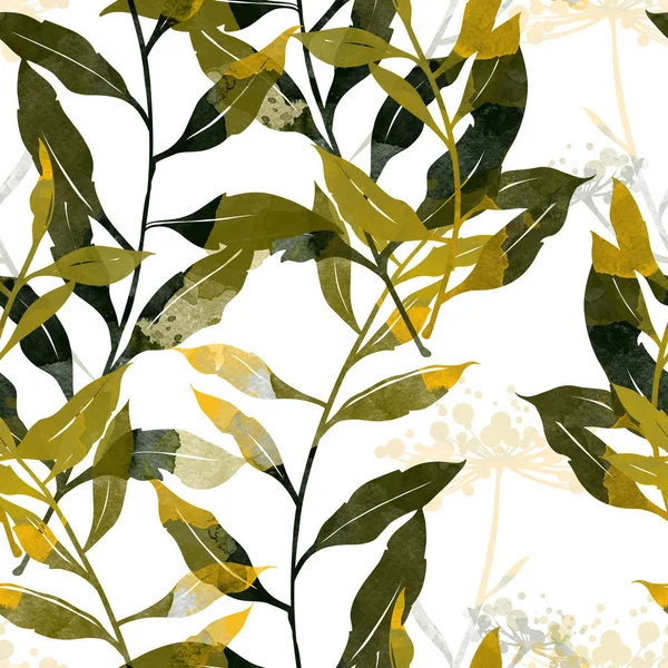 Цветочная Весна Бесшовная Картина Соцветий Листьев — стоковое фото