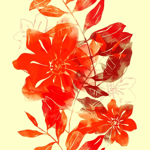 Nahtloses Muster Mit Abdrücken Abstrakter Blumen Und Blätter — Stockfoto