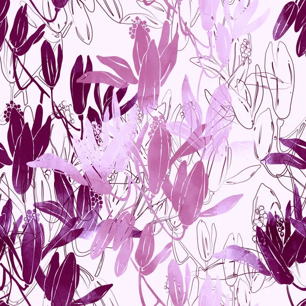 Seamless Pattern Imprints Flowers Digital Watercolour Texture — Stock Photo, Image