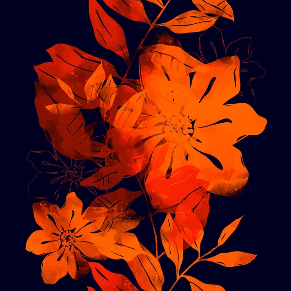 Бесшовный Рисунок Отпечатками Абстрактных Цветов Листьев — стоковое фото