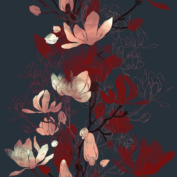 Naadloze Patroon Van Afdrukken Van Bloemen Digitale Aquarel Textuur — Stockfoto