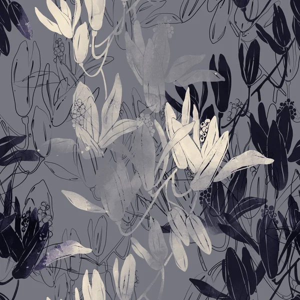 Sömlöst Mönster Avtryck Blommor Digital Akvarell Konsistens — Stockfoto