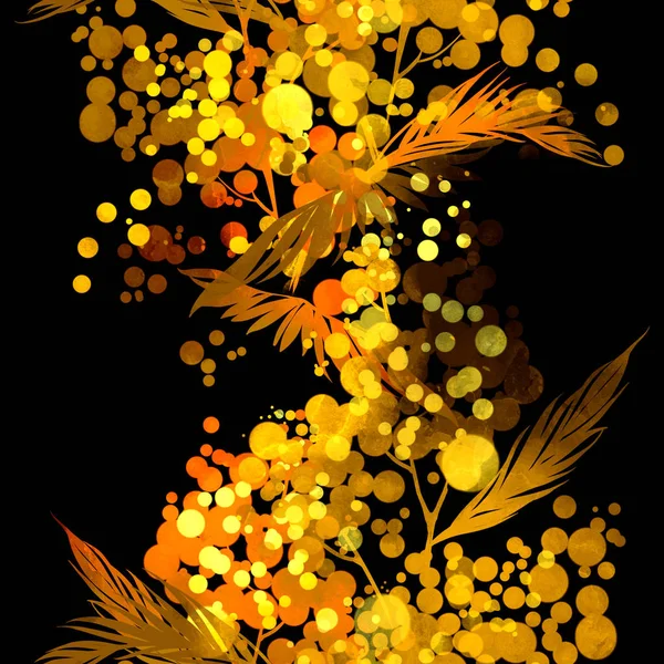 Бесшовный Узор Отпечатками Цветов Мимозы Цифровой Акварельной Текстурой — стоковое фото