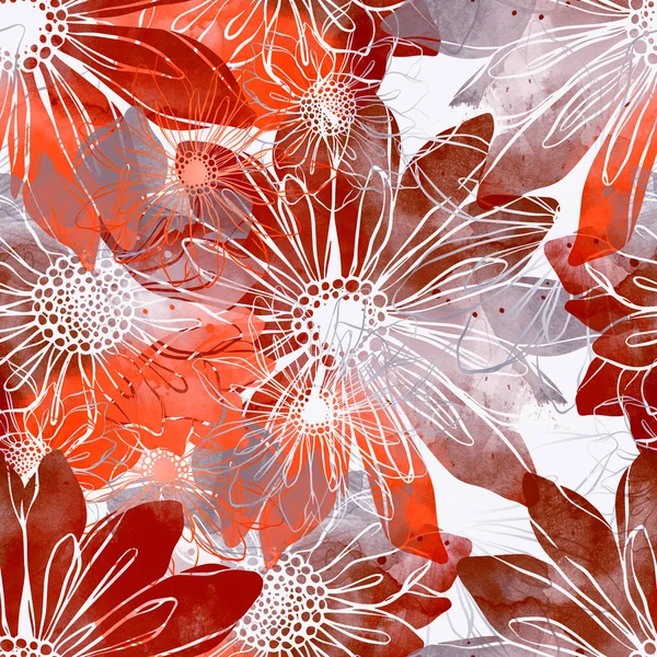Padrão Sem Costura Imprime Flores Textura Aquarela Digital — Fotografia de Stock