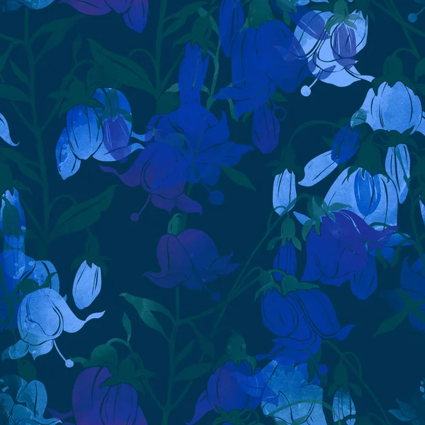 Napodobené Kvetoucí Zvon Květiny Bezešvé Digitální Akvarel — Stock fotografie