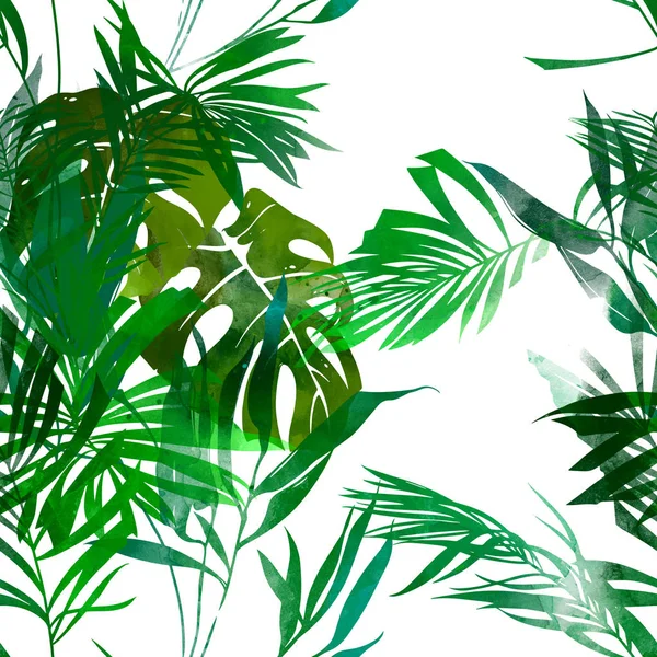 Padrão Sem Costura Com Impressões Bambu Monstera Folhas Palmeira — Fotografia de Stock